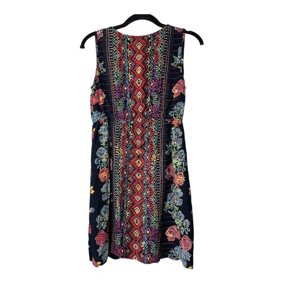 Angie Sleeveless V-Neck Dress Short Black Colorful Small Boho Floral Diamond - Picture 2 of 4